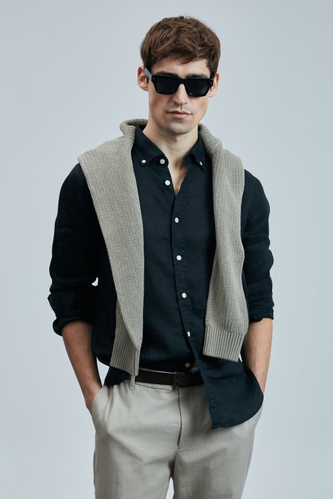 Pitaya Mens Linen Shirt Comfort Fit Black - Lufian (1)