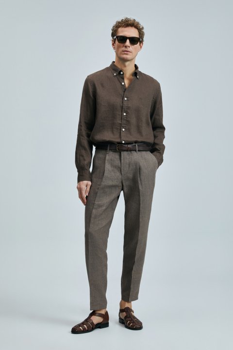 Pitaya Mens Linen Shirt Comfort Fit Brown - Lufian