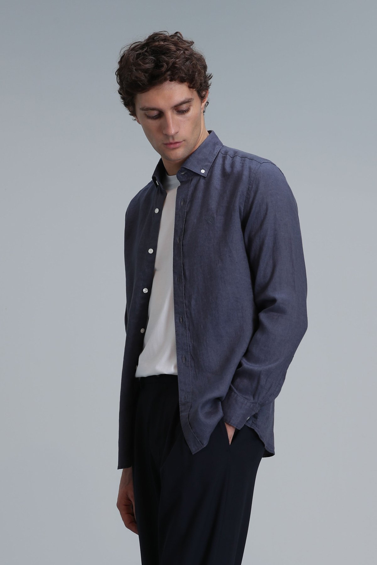 Pitaya Men's Linen Shirt Comfort Fit Anthracite - LUFIAN