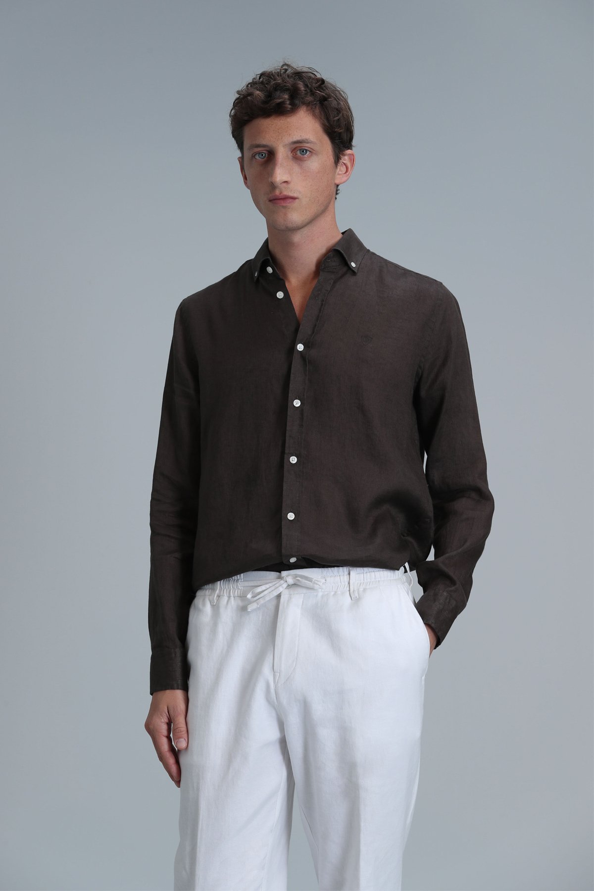 Pitaya Men's Linen Shirt Comfort Fit Brown - LUFIAN
