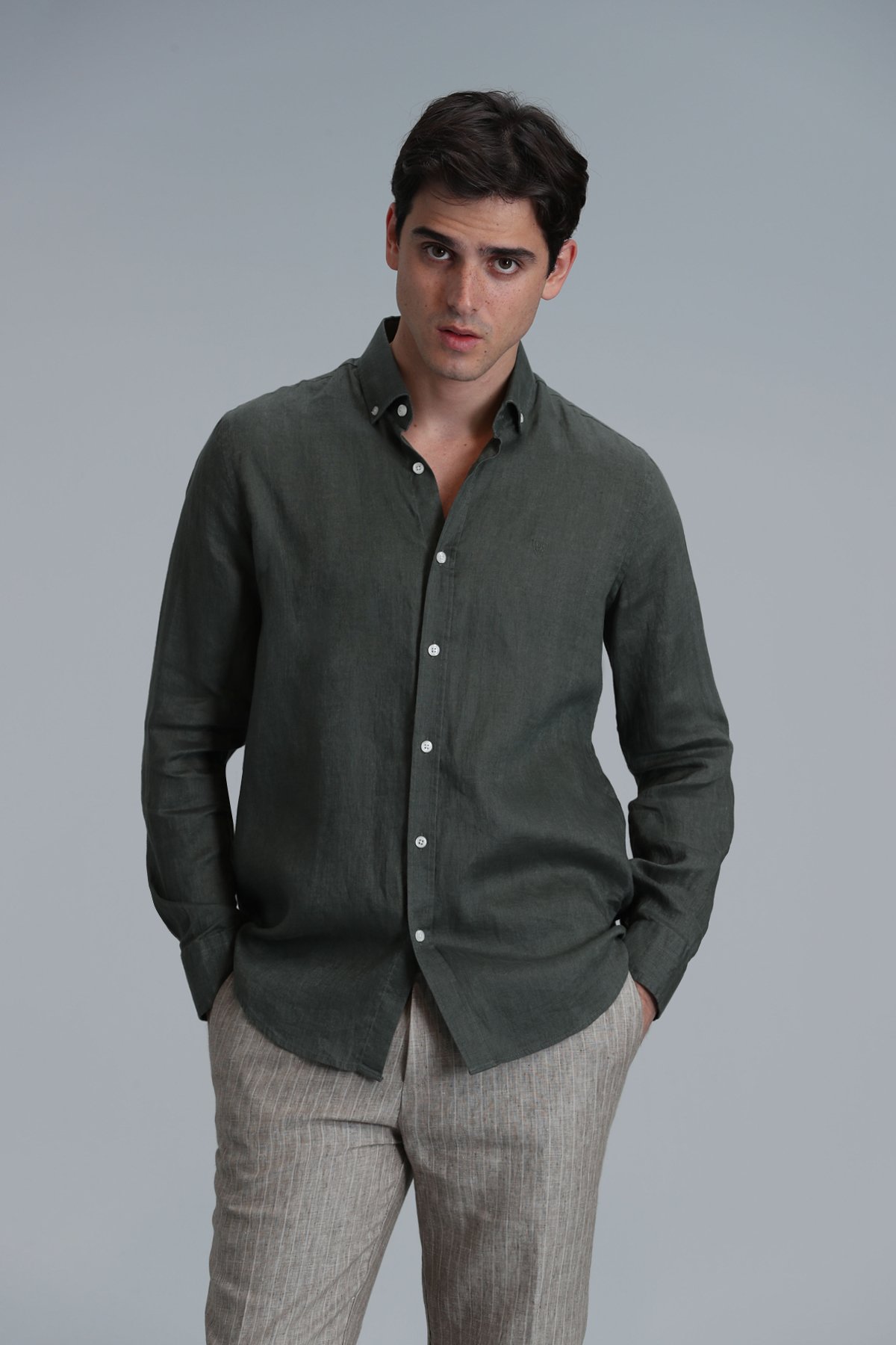 Pitaya Men's Linen Shirt Comfort Fit Khaki - LUFIAN