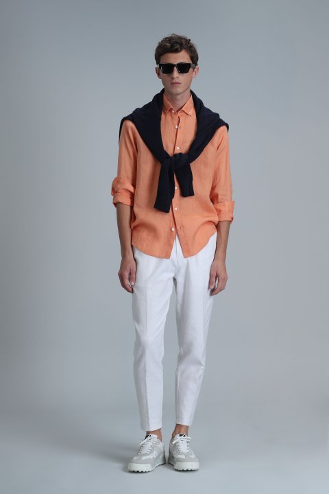 Pitaya Men's Linen Shirt Comfort Fit Orange - LUFIAN