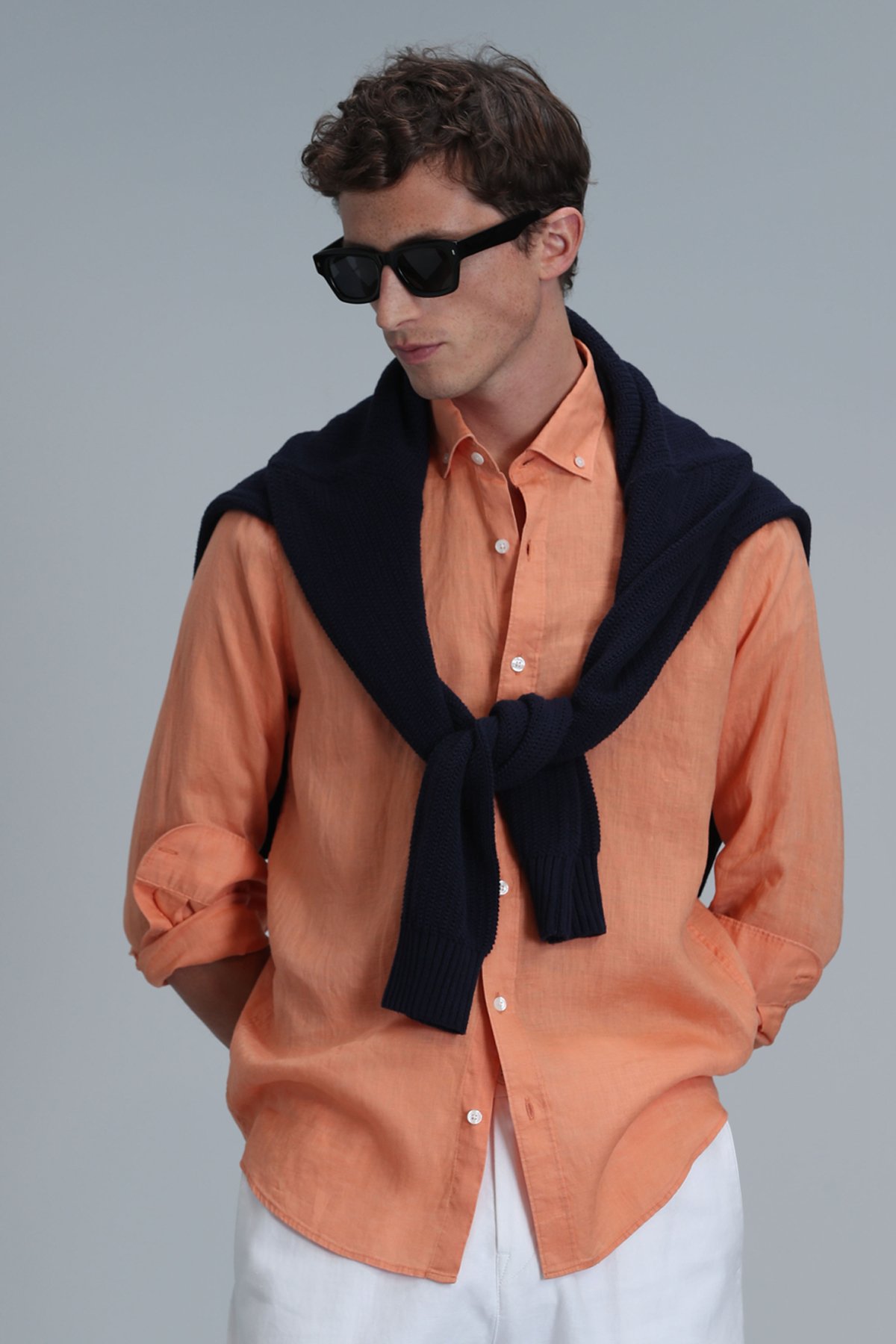 Pitaya Men's Linen Shirt Comfort Fit Orange - LUFIAN