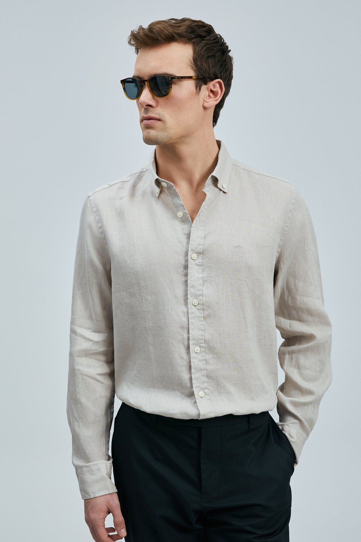 Pitaya Men's Linen Shirt Comfort Fit Beige - LUFIAN