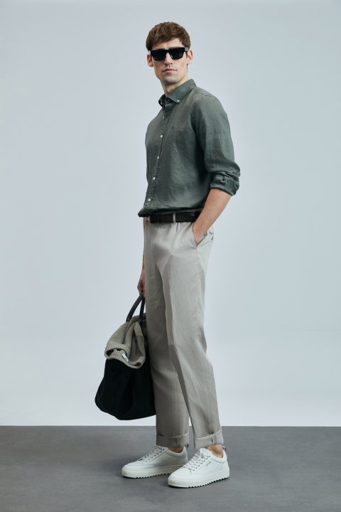 Pitaya Men's Linen Shirt Comfort Fit Khaki - LUFIAN
