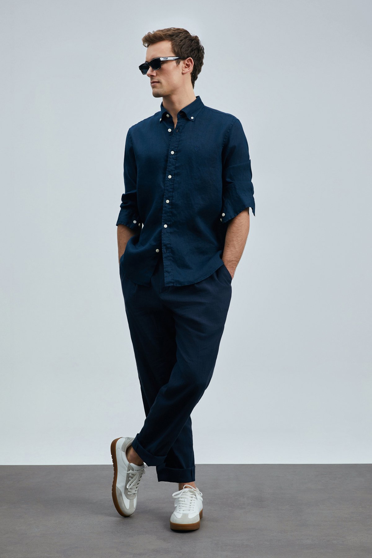 Pitaya Men's Linen Shirt Comfort Fit Navy Blue - LUFIAN