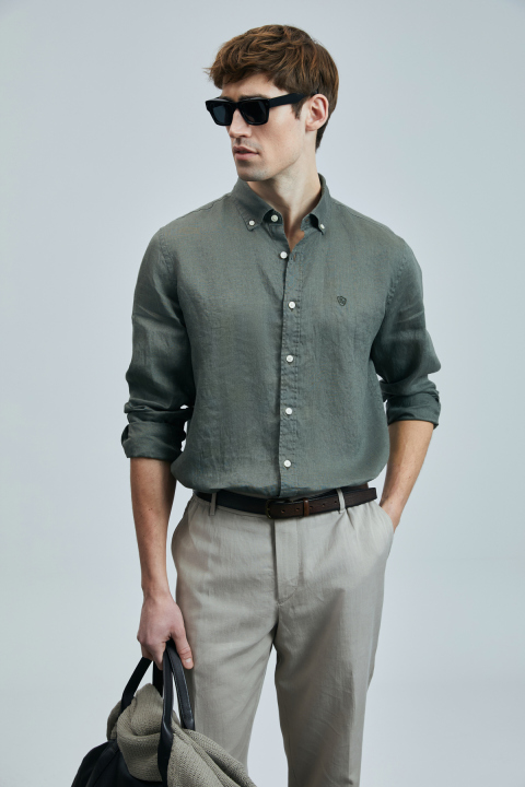 Pitaya Mens Linen Shirt Comfort Fit Khakı - Lufian (1)