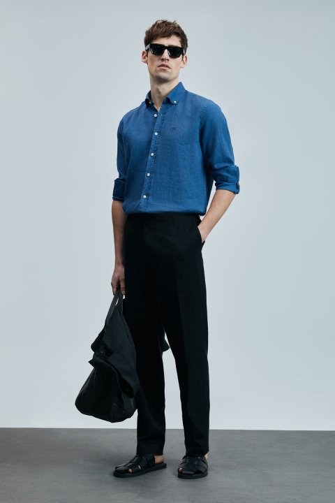 Pitaya Mens Linen Shirt Comfort Fit Sax - Lufian