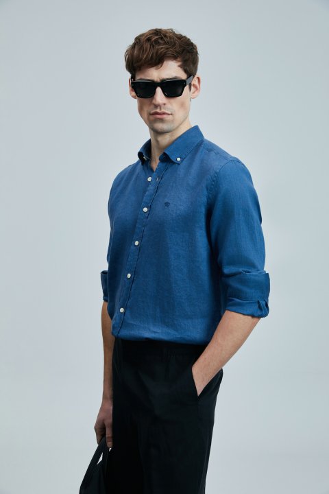 Pitaya Mens Linen Shirt Comfort Fit Sax - Lufian (1)