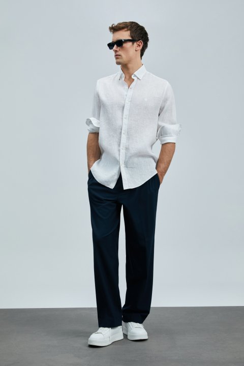 Pitaya Mens Linen Shirt Comfort Fit Whıte - Lufian