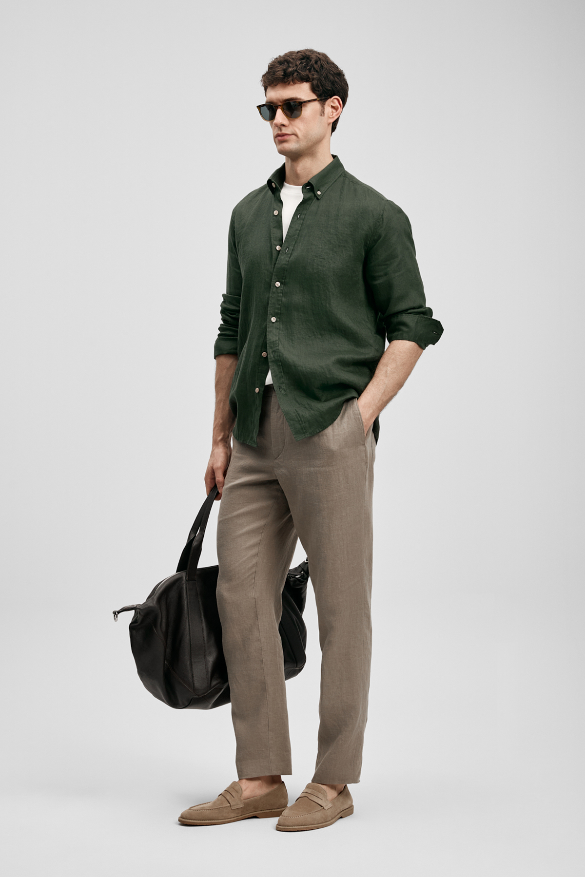 Pitaya Men's Linen Shirt Comfort Fit Dark Green - LUFIAN