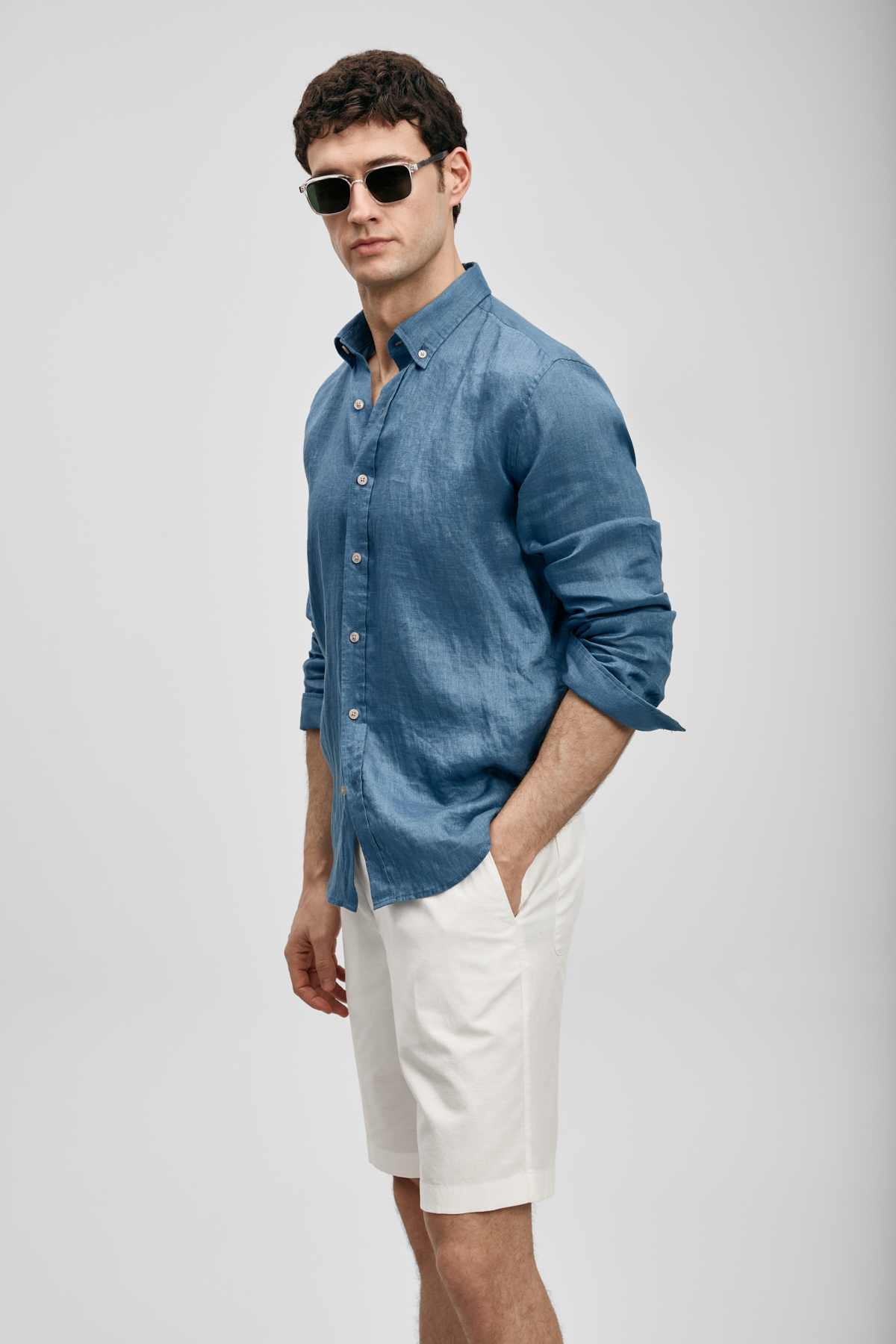 Pitaya Men's Linen Shirt Comfort Fit Indigo - LUFIAN