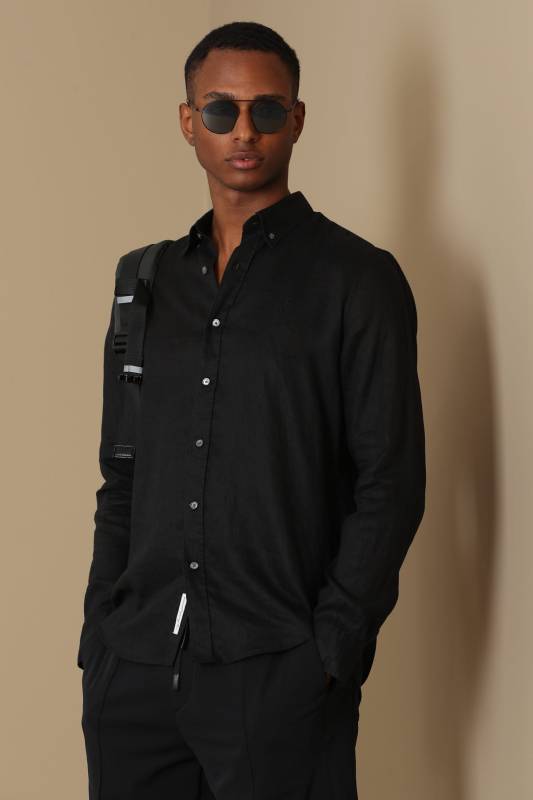 Pitaya Mens Linen Shirt Comfort Fit Black - 2