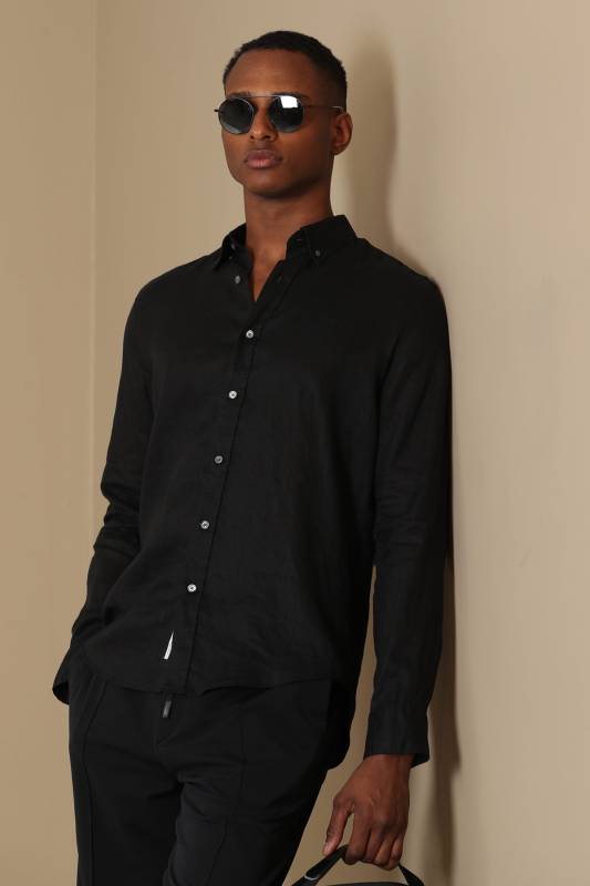 Pitaya Mens Linen Shirt Comfort Fit Black - 3