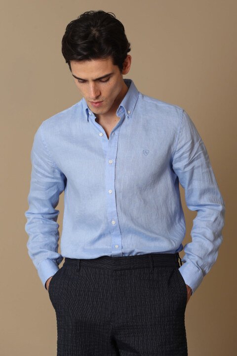 Pitaya Mens Linen Shirt Comfort Fit Blue - Lufian
