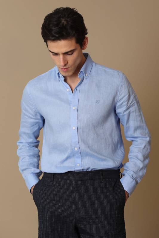 Pitaya Mens Linen Shirt Comfort Fit Blue - 1