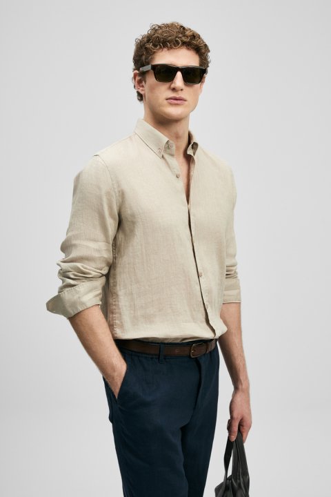 Pitaya Men's Linen Shirt Comfort Fit Beige - LUFIAN