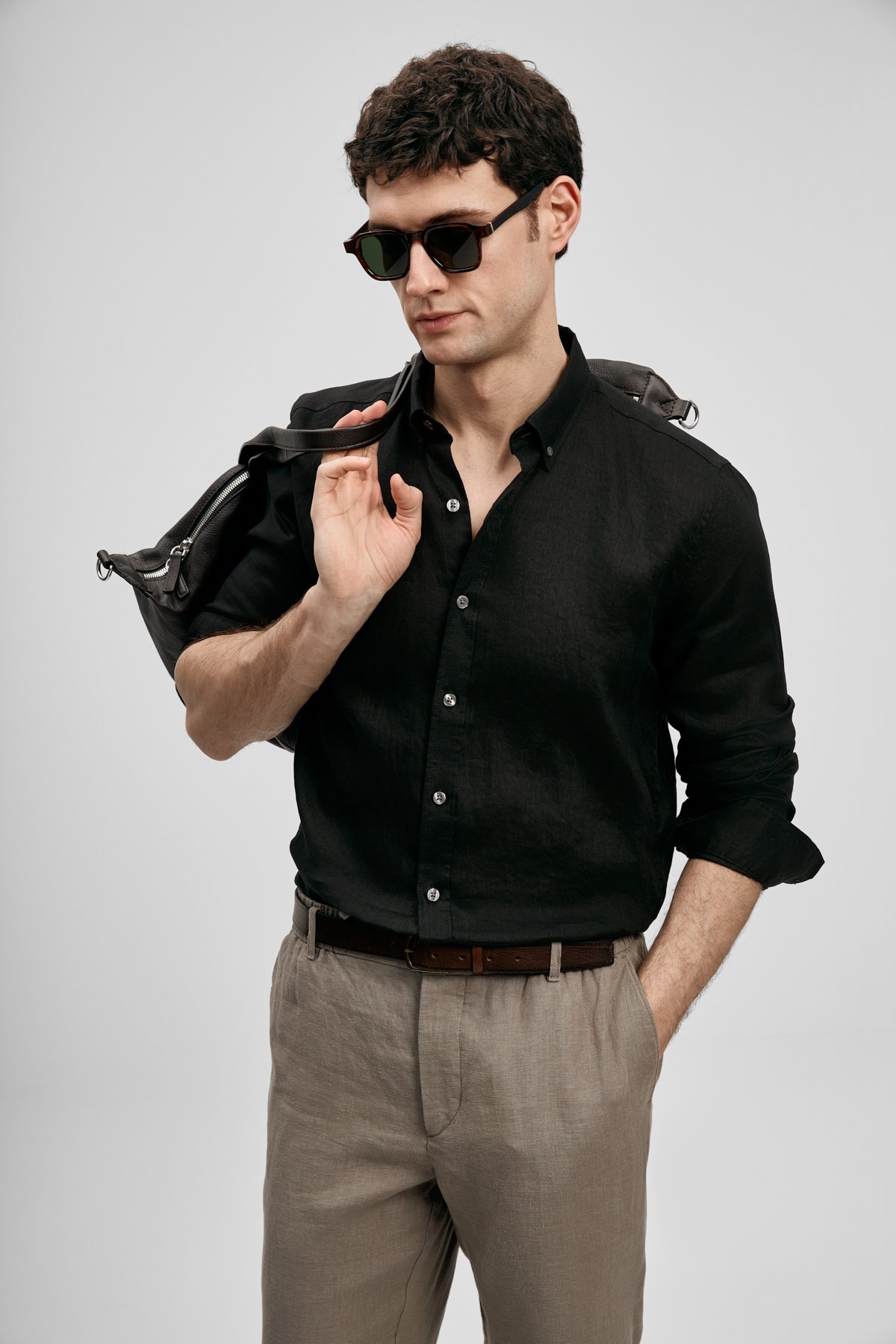 Pitaya Men's Linen Shirt Comfort Fit Black - LUFIAN