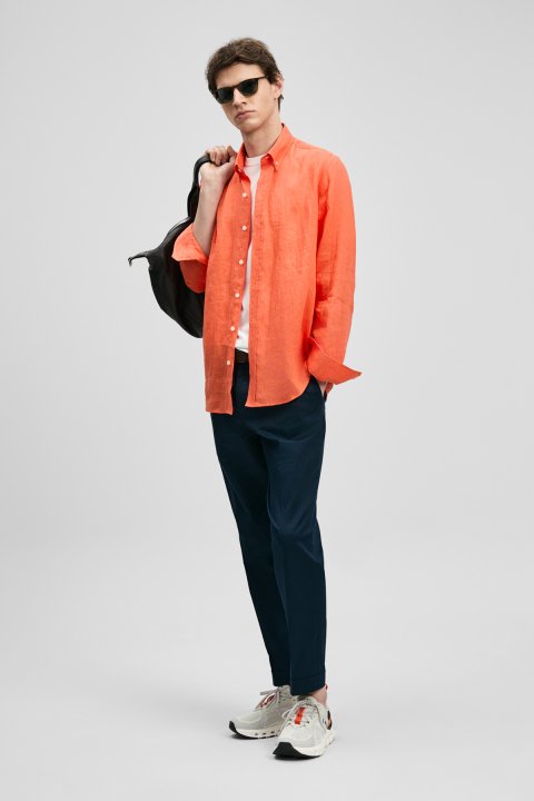 Pitaya Men's Linen Shirt Comfort Fit Coral - LUFIAN