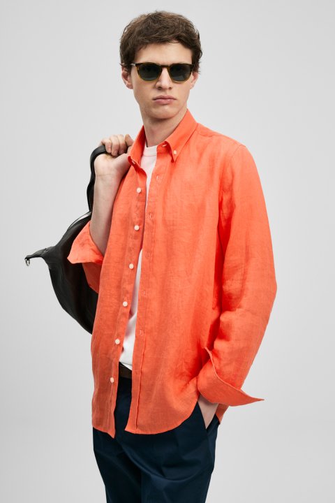 Pitaya Men's Linen Shirt Comfort Fit Coral - LUFIAN