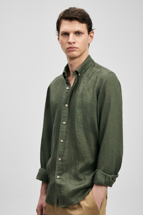 Pitaya Men's Linen Shirt Comfort Fit Khaki - LUFIAN