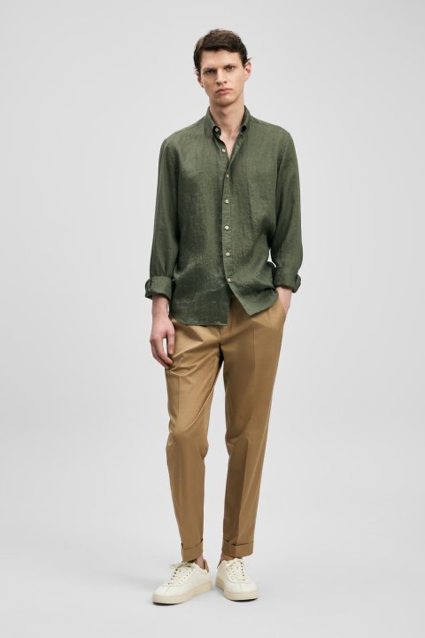 Pitaya Men's Linen Shirt Comfort Fit Khaki - LUFIAN
