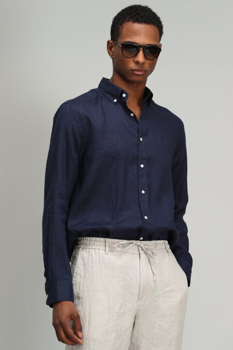 Pitaya Mens Linen Shirt Comfort Fit Navy - Lufian