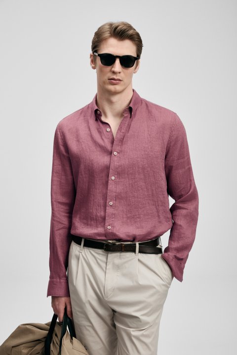 Pitaya Men's Linen Shirt Comfort Fit Dusty Rose - LUFIAN