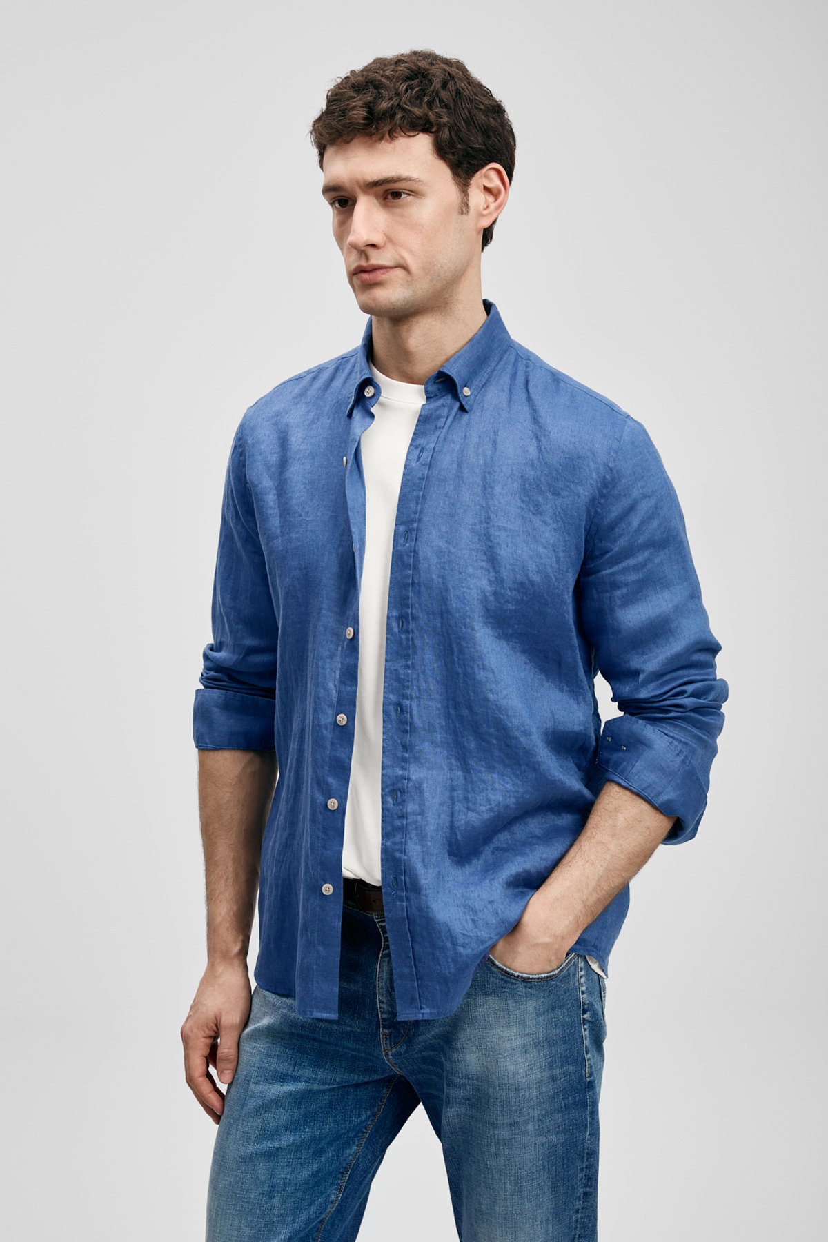 Pitaya Men's Linen Shirt Comfort Fit Saxes - LUFIAN