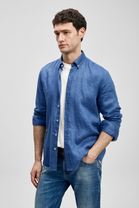 Pitaya Men's Linen Shirt Comfort Fit Saxes - LUFIAN