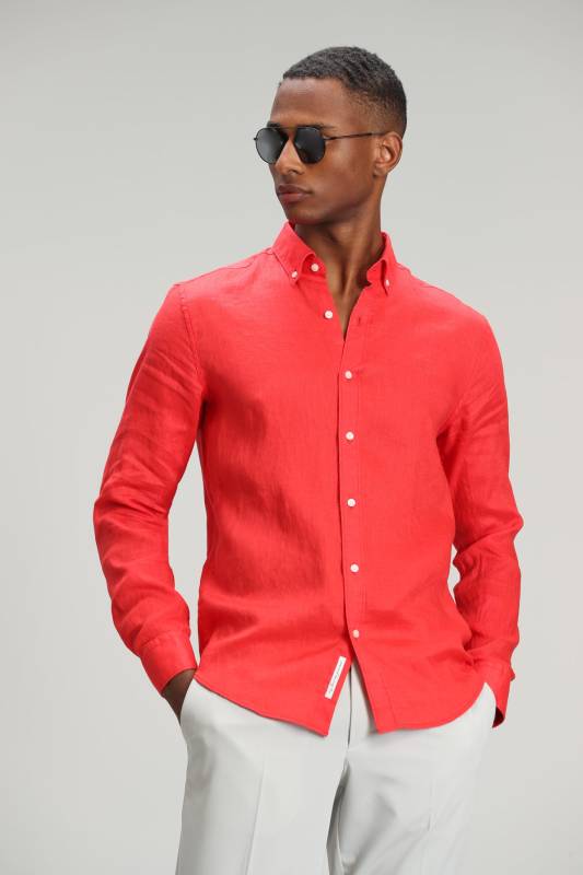 Pitaya Mens Linen Shirt Comfort Fit Coral - 1