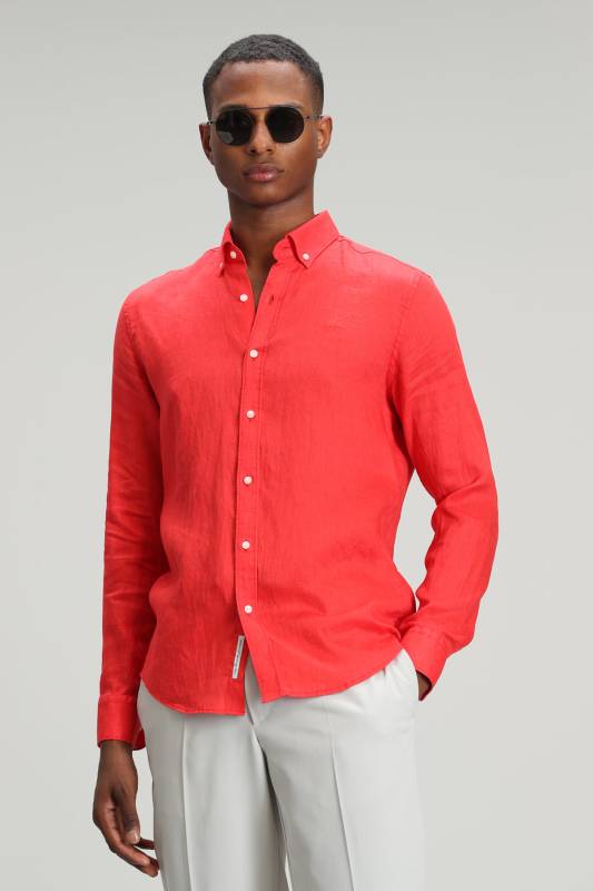 Pitaya Mens Linen Shirt Comfort Fit Coral - 2