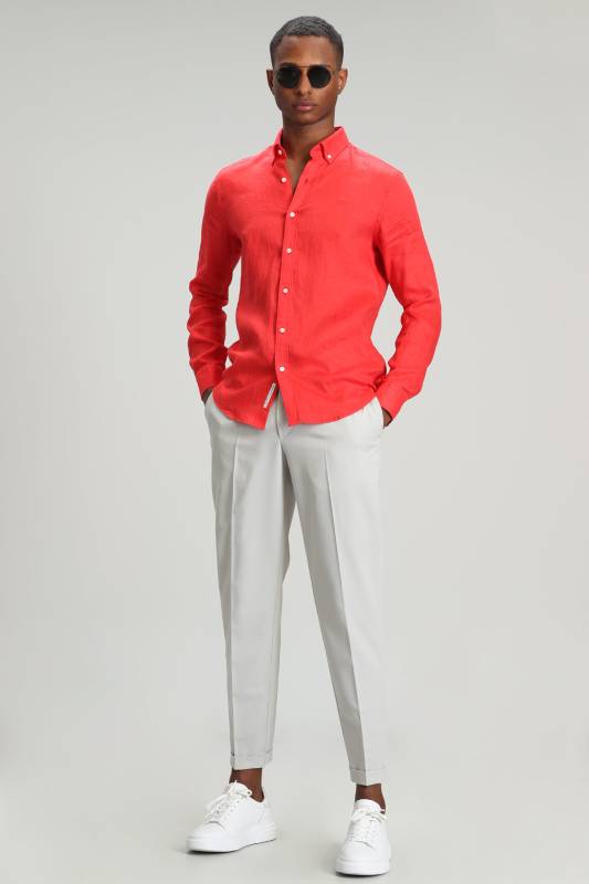 Pitaya Mens Linen Shirt Comfort Fit Coral - 5