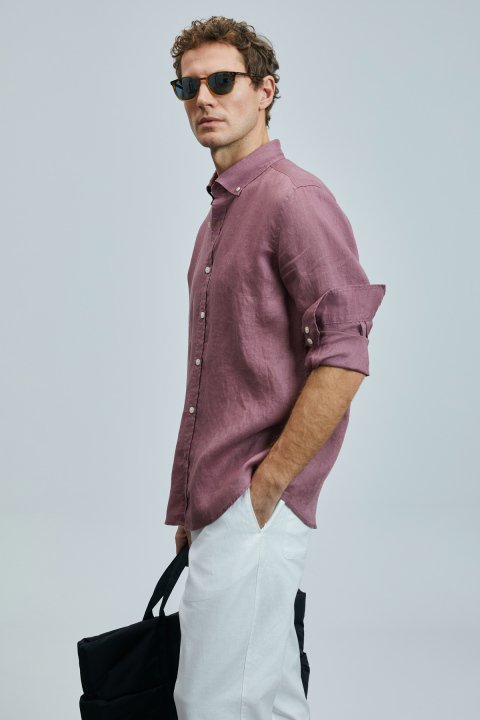 Pitaya Mens Linen Shirt Comfort Fit Dry Rose - Lufian (1)