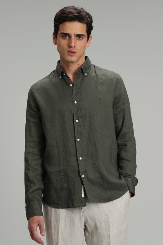 Pitaya Mens Linen Shirt Comfort Fit Khakı - 1