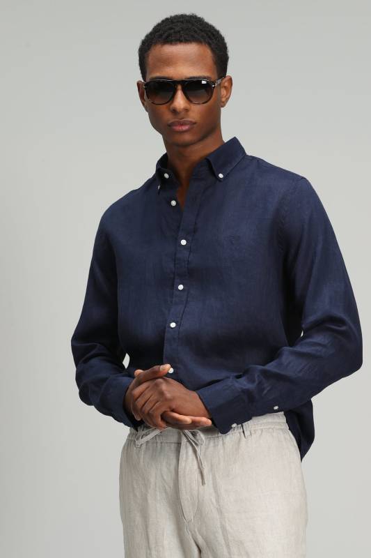 Pitaya Mens Linen Shirt Comfort Fit Navy - 3