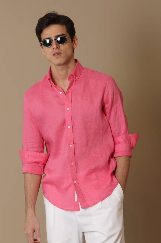 Pitaya Mens Linen Shirt Comfort Fit Pınk - 1