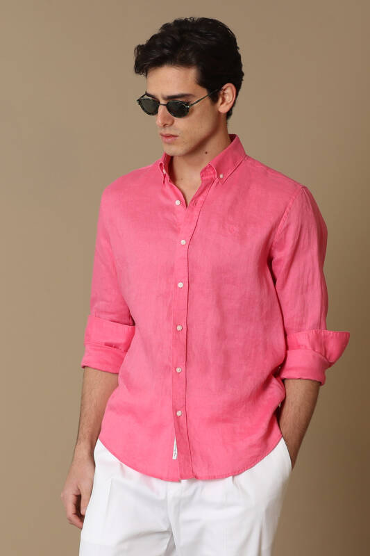 Pitaya Mens Linen Shirt Comfort Fit Pınk - 2