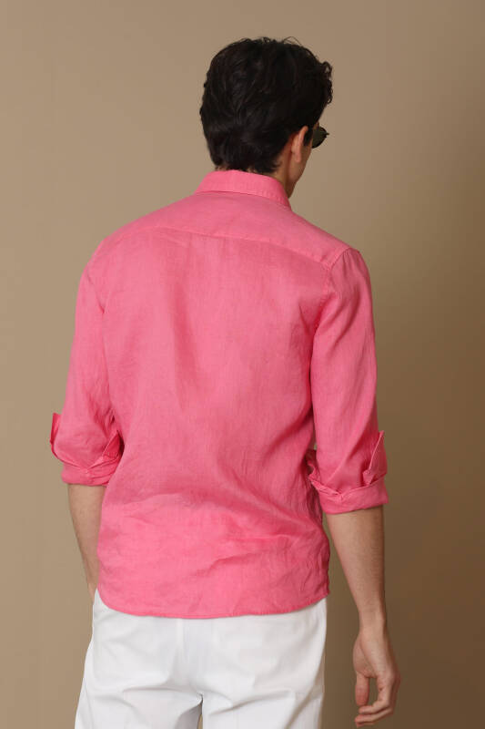 Pitaya Mens Linen Shirt Comfort Fit Pınk - 5