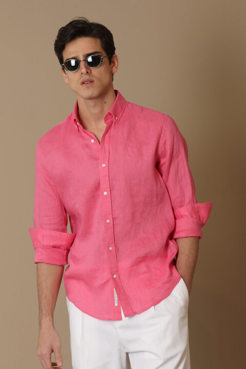 Pitaya Mens Linen Shirt Comfort Fit Pınk - Lufian