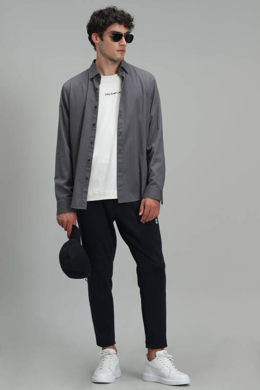 Quel Men Basic Shirt Regular Fıt Dark Grey - 2