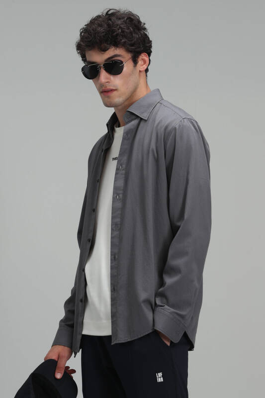 Quel Men Basic Shirt Regular Fıt Dark Grey - 3