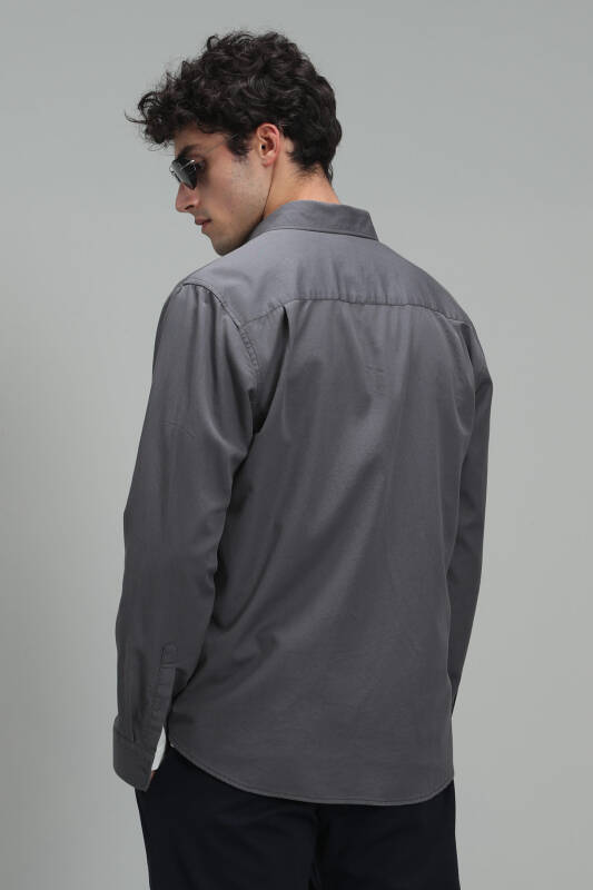 Quel Men Basic Shirt Regular Fıt Dark Grey - 5