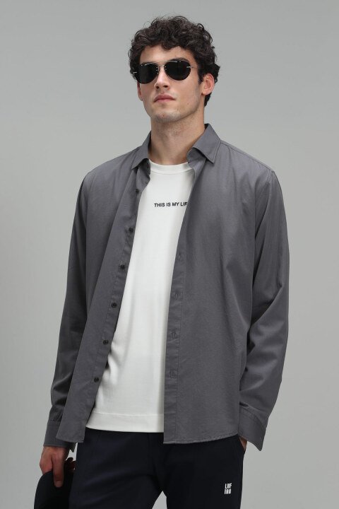 Quel Men Basic Shirt Regular Fıt Dark Grey - Lufian