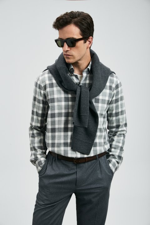 Quel Men's Basic Shirt Regular Fit Gray - LUFIAN