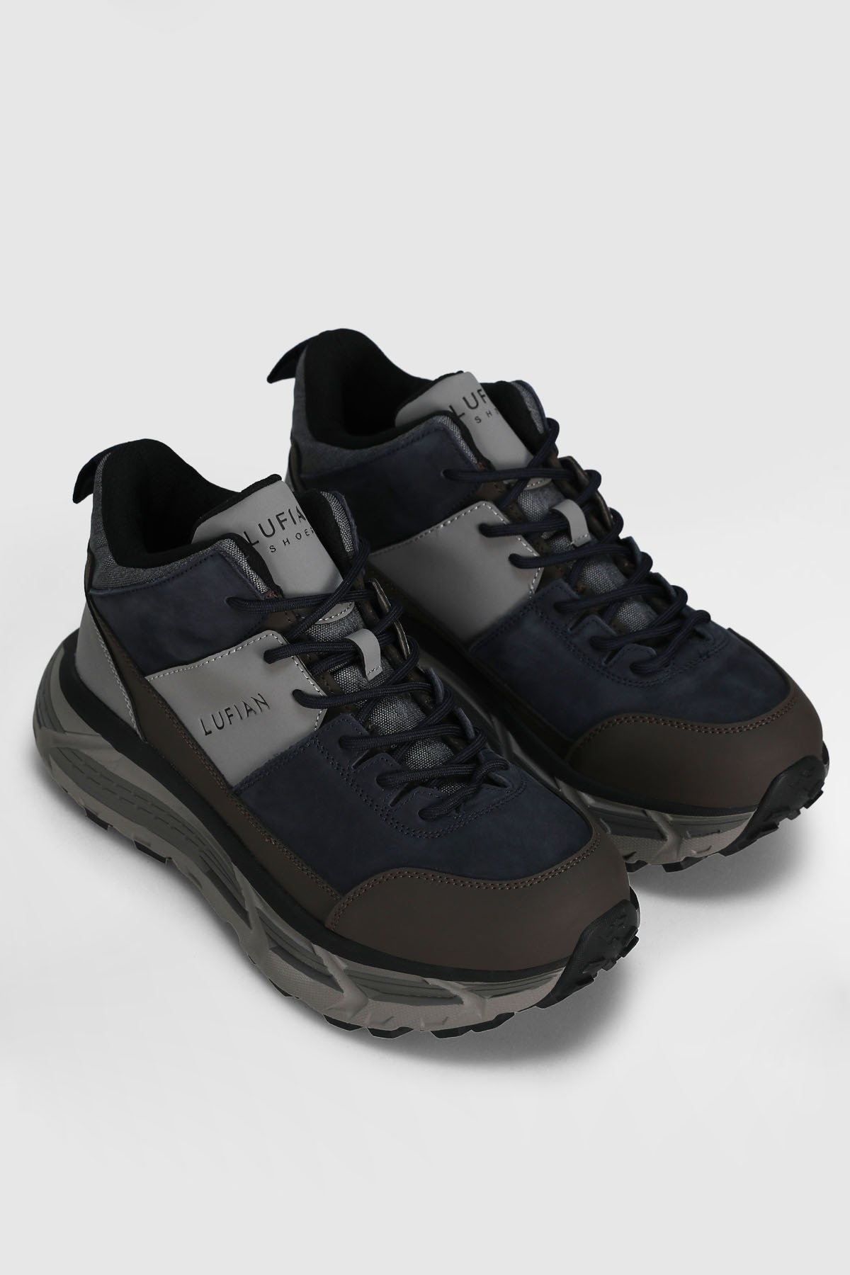 Quel Men's Leather Boots Navy Blue - LUFIAN