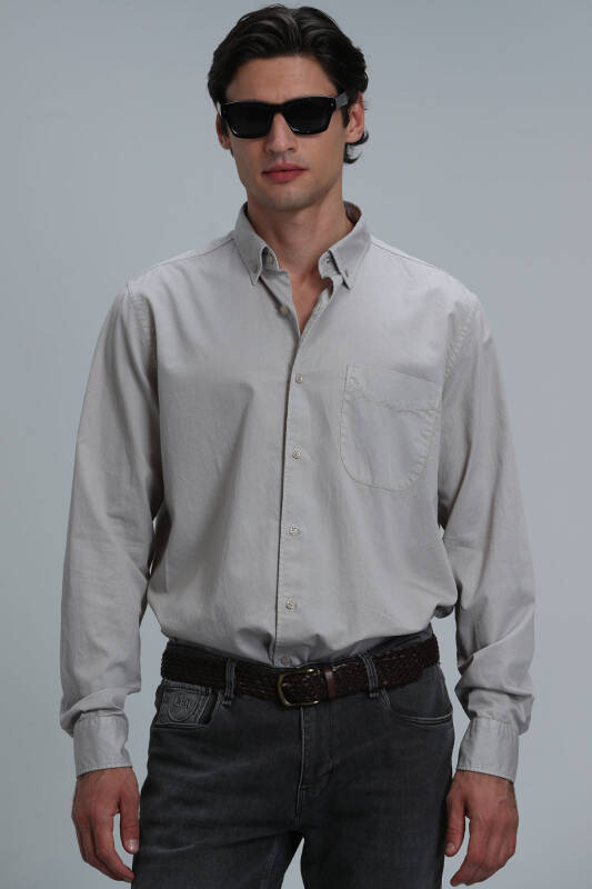 Real Men Basic Shirt Comfort Fit Beıge - 5