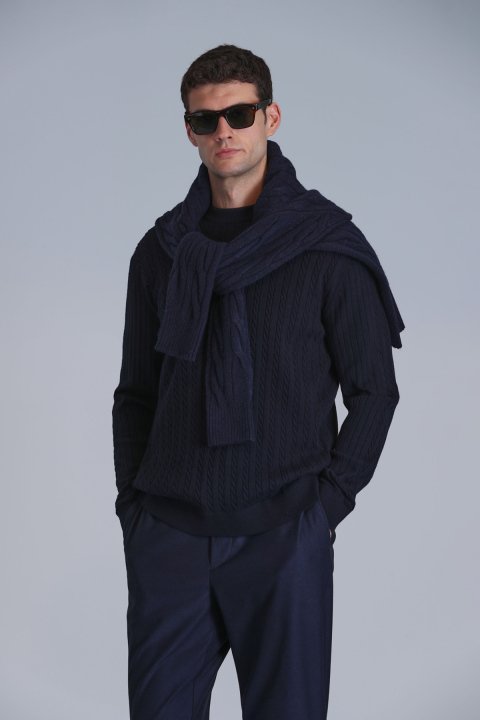 Rıght Men's Sweater Navy Blue - LUFIAN