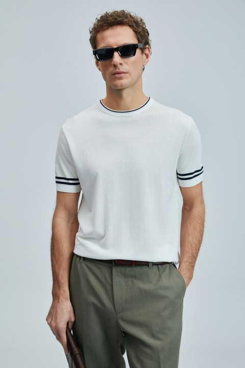 Robert Men's Silk Blend Sweater Off White - LUFIAN