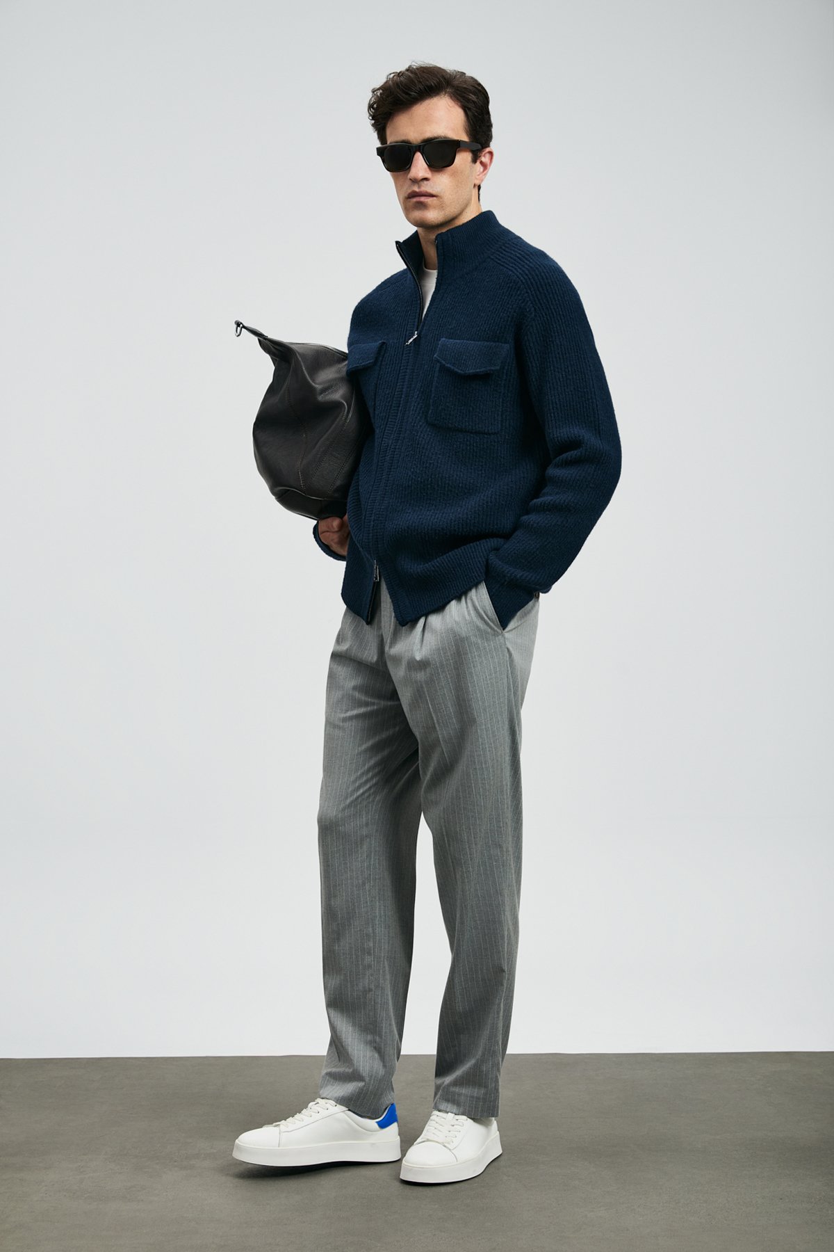 Ronald Men's Cardigan Navy Blue - LUFIAN